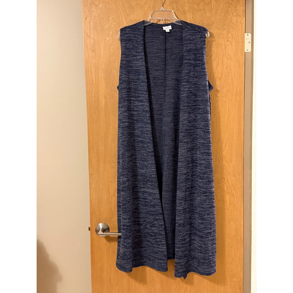 LuLaRoe Joy Vest Blue Space Dye Knit Longline Duster Sleeveless Cardigan Medium